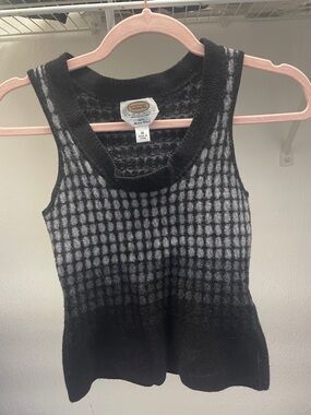 Talbots Black and Gray Gradient Check Knit Vest Size M petite
